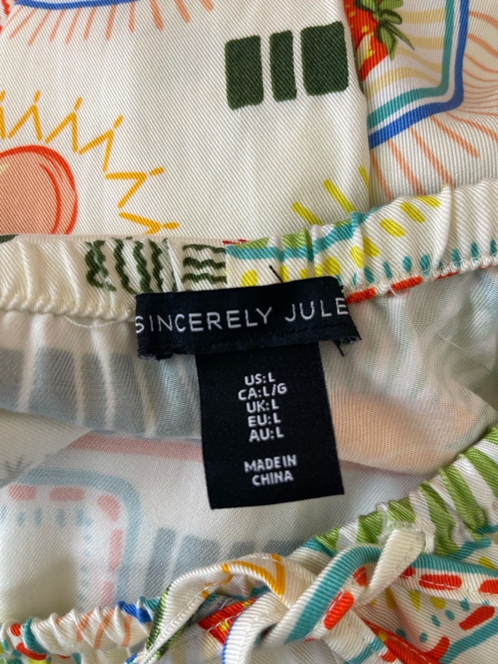 Sincerly Jules Cream Fruit-Print Wide Leg Pull-On Pants - Picture 5 of 6